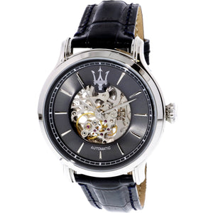  Shop Authentic Maserati Epoca Automatic Skeleton Dial Black Leather Strap Watch For Men - R8821118002 - Luxxuri