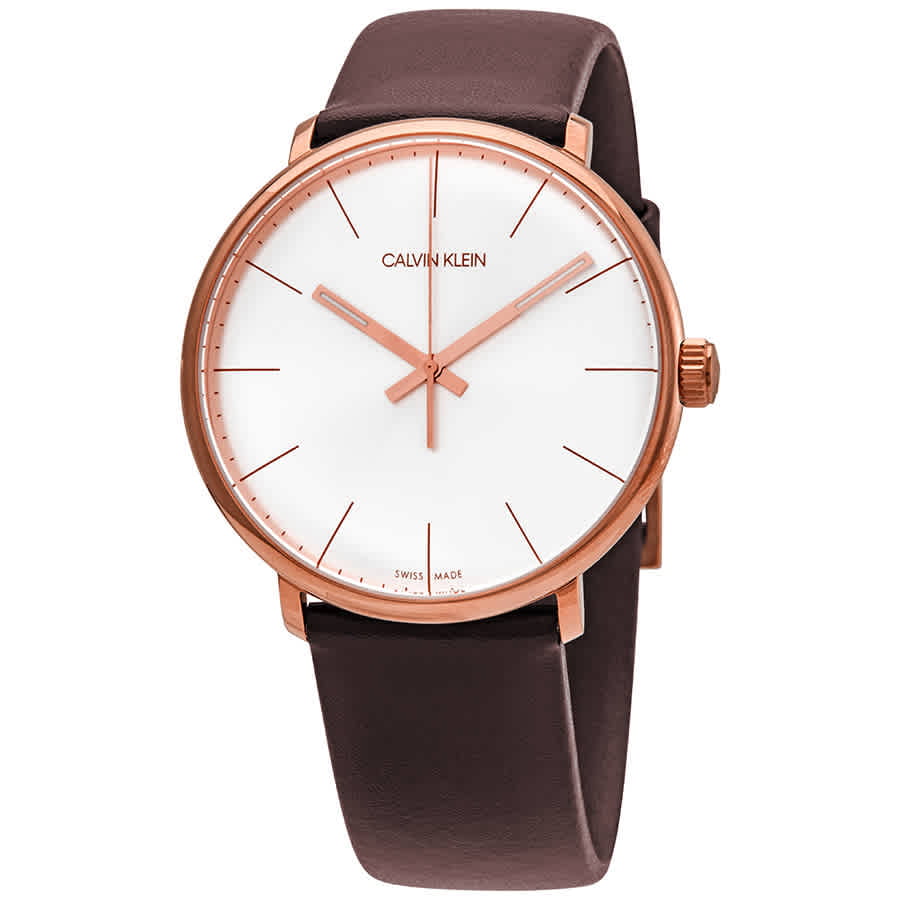  Shop Authentic Calvin Klein High Noon Silver Dial Brown Leather Strap Watch for Men - K8M216G6 - Luxxuri