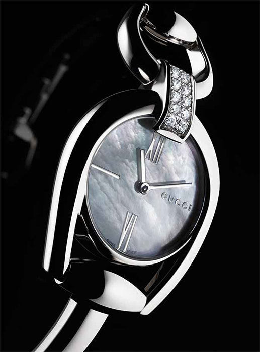  Shop Authentic Gucci Horsebit Collection Diamonds Mother of Pearl White Dial Silver Steel Strap Watch For Women - YA139504 - Luxxuri