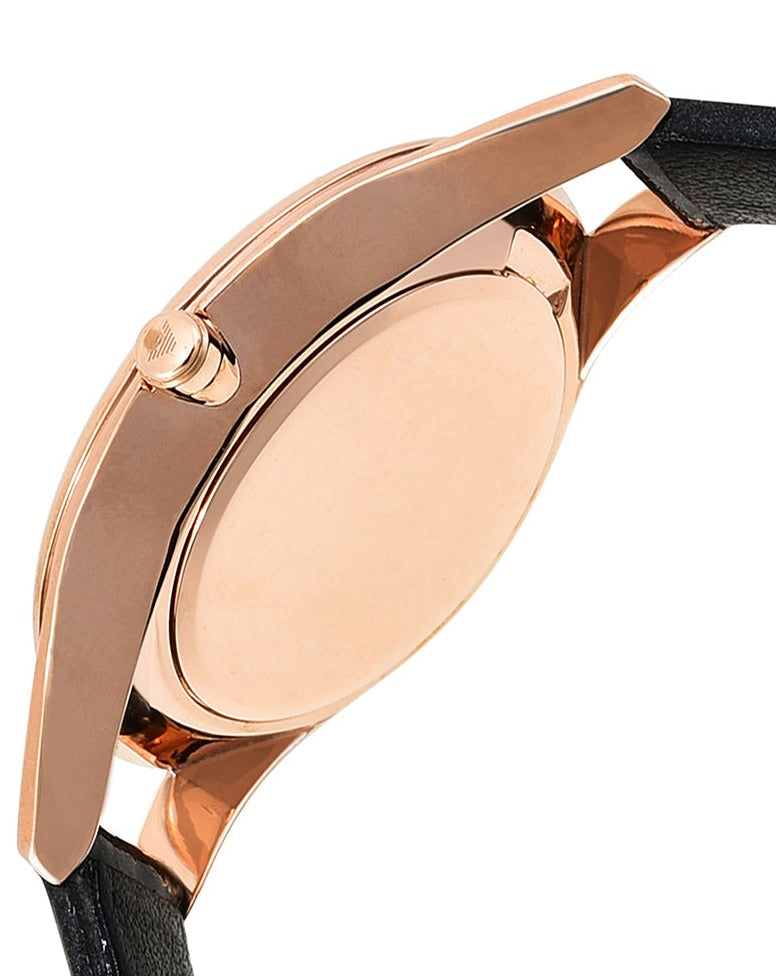  Shop Authentic Emporio Armani Aurora Mother Of Pearl Black Dial Black Leather Strap Watch For Women - AR11056 - Luxxuri