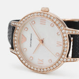  Shop Authentic Emporio Armani Cleo Three-Hand Mother of Pearl Dial Black Leather Strap Watch For Women - AR11485 - Luxxuri