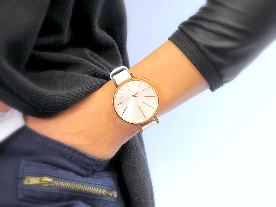  Shop Authentic Calvin Klein Equal Silver Dial White Leather Strap Watch for Women - K3E236L6 - Luxxuri