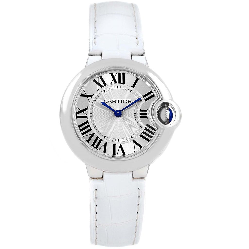  Shop Authentic Cartier Ballon Bleu De Cartier Silver Dial White Leather Strap Watch for Women - W6920086 - Luxxuri