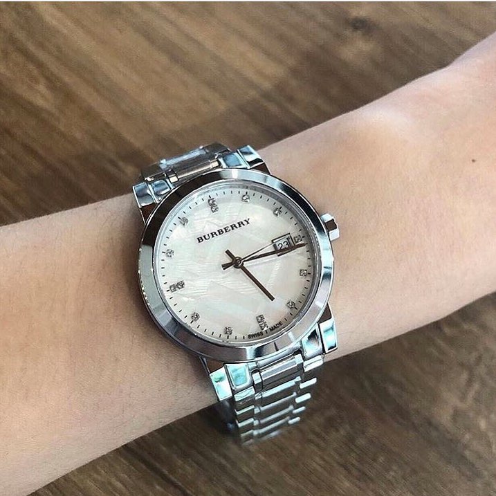  Shop Authentic Burberry The City Diamonds Silver Dial Silver Steel Strap Watch for Women - BU9125 - Luxxuri