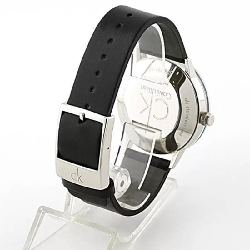  Shop Authentic Calvin Klein Post Minimal Silver Dial Black Leather Strap Watch for Men - K7621192 - Luxxuri