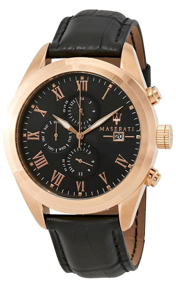  Shop Authentic Maserati Traguardo Chronograph Black Dial Black Leather Strap Watch For Men - R8871612002 - Luxxuri