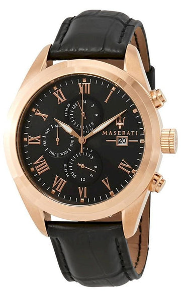  Shop Authentic Maserati Traguardo Chronograph Black Dial Black Leather Strap Watch For Men - R8871612002 - Luxxuri