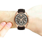  Shop Authentic Emporio Armani Chronograph Gray Dial Brown Leather Strap Watch For Men - AR6043 - Luxxuri