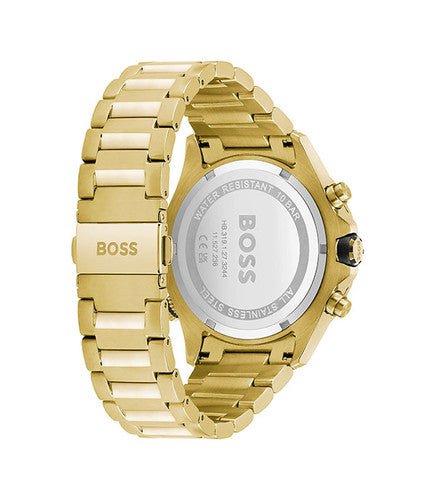 Hugo Boss Globetrotter Chronograph Black Dial Gold Steel Strap Watch for Men - 1513932