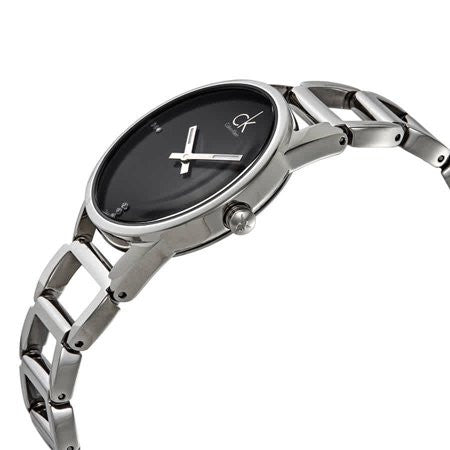  Shop Authentic Calvin Klein Stately Black Dial Silver Steel Strap Watch for Women - K3G2312S - Luxxuri