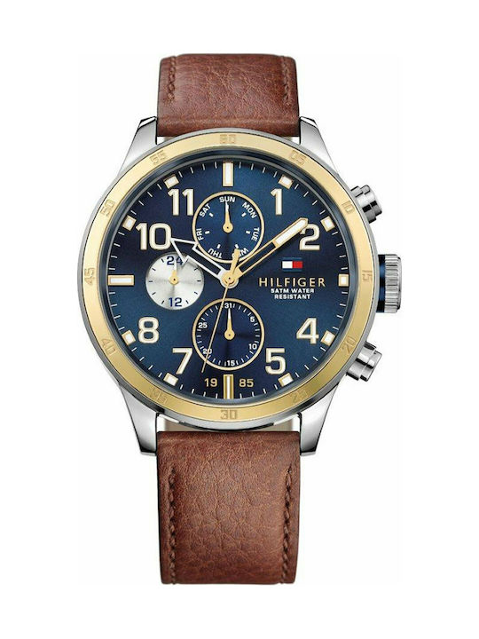  Shop Authentic Tommy Hilfiger Sport Multifunction Blue Dial Brown Leather Strap Watch for Men - 1791137 - Luxxuri