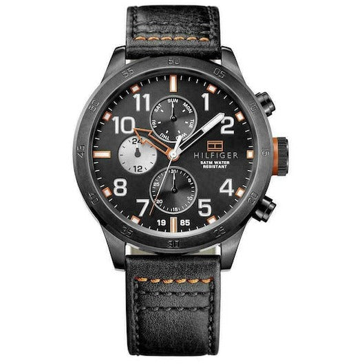  Shop Authentic Tommy Hilfiger Trent Multifunction Black Dial Black Leather Strap Watch for Men - 1791136 - Luxxuri