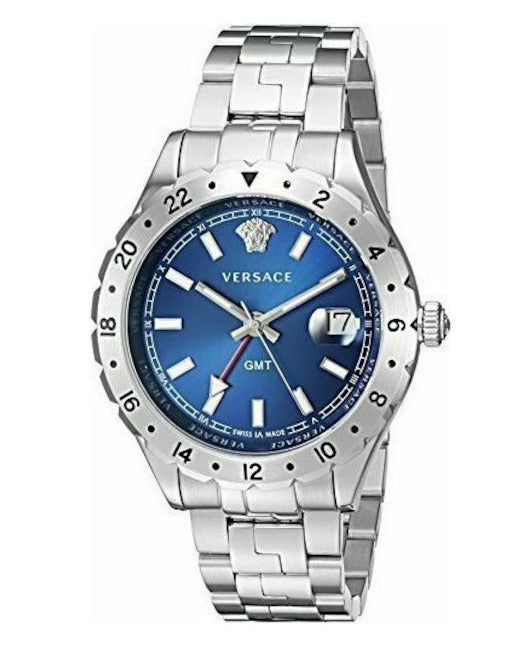  Shop Authentic Versace Hellenyium GMT Blue Dial Silver Steel Strap Watch for Men - V11010015 - Luxxuri