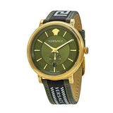  Shop Authentic Versace V-Circle Quartz Green Dial Green Leather Strap Watch for Men - VEBQ01519 - Luxxuri
