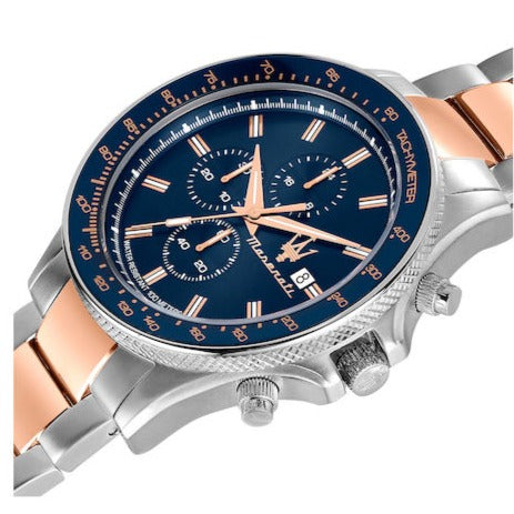  Shop Authentic Maserati SFIDA Chronograph Blue Dial Two Tone Steel Strap Watch For Men - R8873640012 - Luxxuri