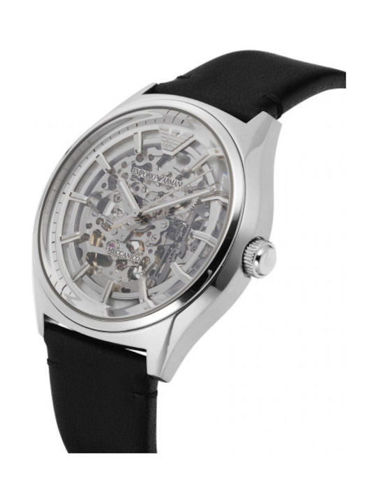  Shop Authentic Emporio Armani Meccanico White Skeleton Dial Black Leather Strap Watch For Men - AR60003 - Luxxuri