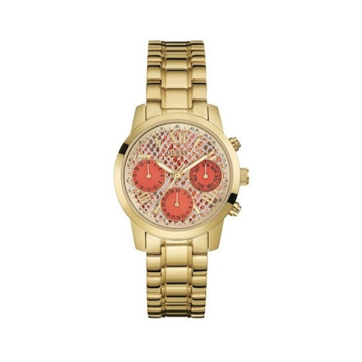  Shop Authentic Guess Mini Sunrise Quartz Analog Orange Dial Gold Steel Strap Watch For Women - W0448L7 - Luxxuri
