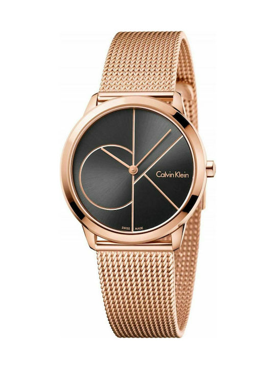  Shop Authentic Calvin Klein Minimal Black Dial Rose Gold Mesh Bracelet Watch for Men - K3M21621 - Luxxuri