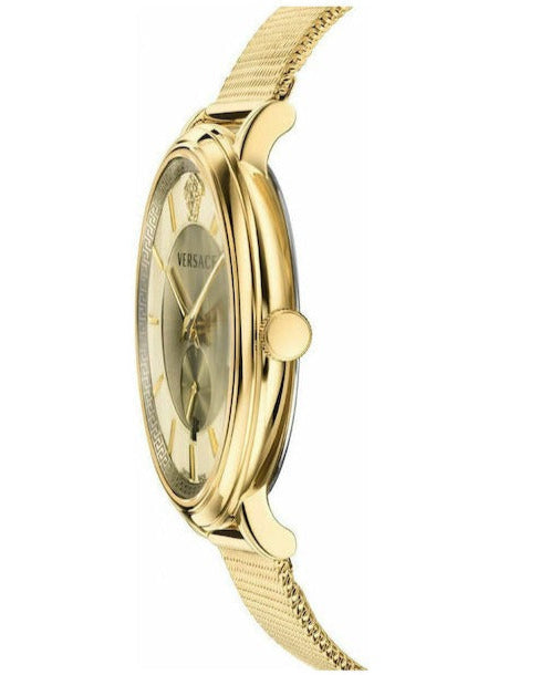  Shop Authentic Versace V Circle Quartz Gold Dial Gold Mesh Bracelet Watch For Men - VBQ070017 - Luxxuri