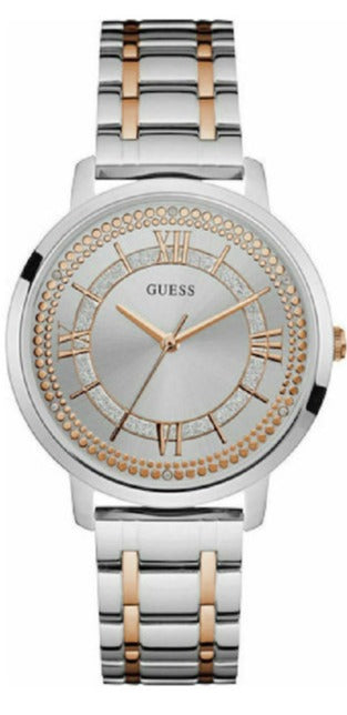  Shop Authentic Guess Montauk Silver Dial Two Tone Steel Strap Watch For Women - W0933L6 - Luxxuri