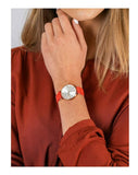  Shop Authentic Emporio Armani Gianni T Bar Silver Dial Red Leather Strap Watch For Women - AR1876 - Luxxuri