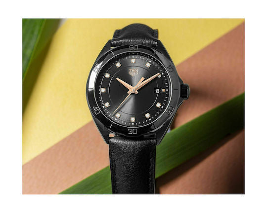  Shop Authentic Tag Heuer Formula 1 Diamonds Black Dial Black Leather Strap Watch for Women - WBJ1417.FC8234 - Luxxuri