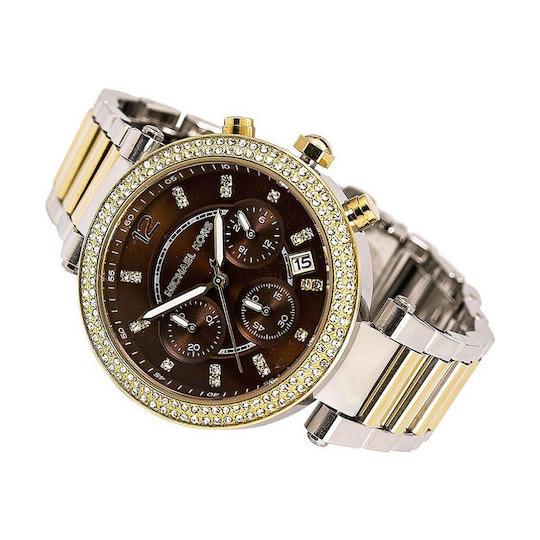 Michael Kors Parker Chronograph Brown Dial Two Tone Steel Strap Watch for Women - MK6118