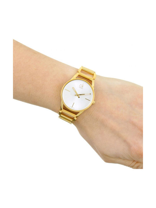  Shop Authentic Calvin Klein Stately White Dial Gold Steel Strap Watch for Women - K3G2352W - Luxxuri