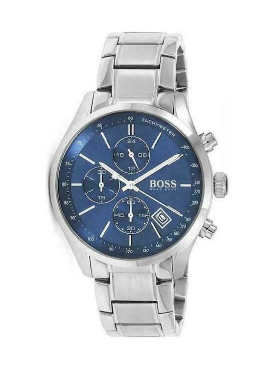 Hugo Boss Grand Prix Blue Dial Silver Steel Strap Watch for Men - 1513478