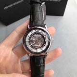  Shop Authentic Emporio Armani Luigi Silver Skeleton Dial Black Leather Strap Watch For Men - AR1981 - Luxxuri