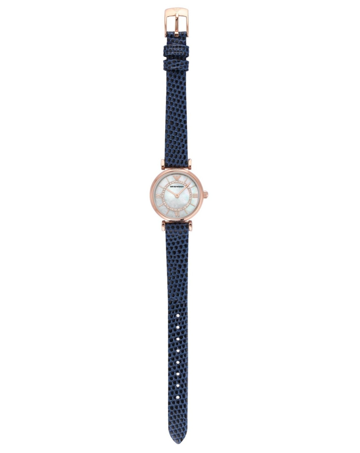  Shop Authentic Emporio Armani Gianni T-Bar Analog Mother of Pearl Dial Blue Leather Strap Watch For Women - AR11468 - Luxxuri