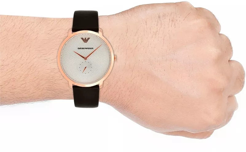  Shop Authentic Emporio Armani Modern Slim Analog Silver Dial Brown Leather Strap Watch For Men - AR11163 - Luxxuri