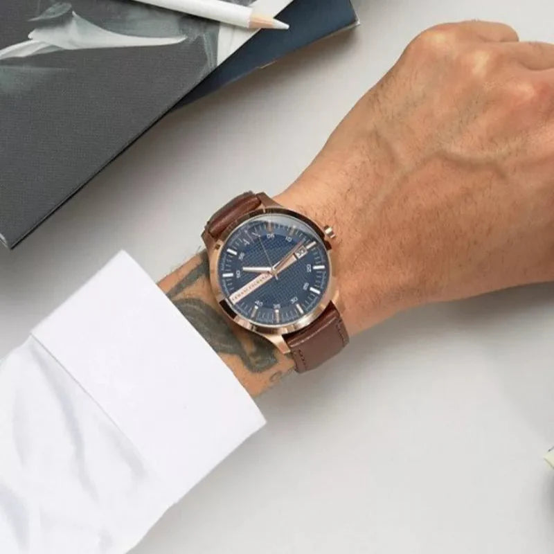  Shop Authentic Armani Exchange Hampton Chronograph Blue Dial Brown Leather Strap Watch For Men - AX2172 - Luxxuri