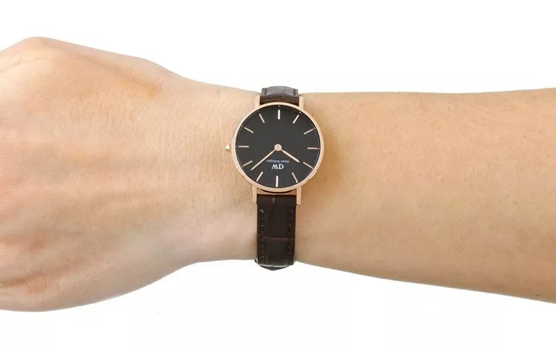  Shop Authentic Daniel Wellington Classic Petite York Black Dial Brown Leather Strap Watch For Women - DW00100226 - Luxxuri