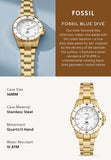  Shop Authentic Fossil Blue Dive Three Hand White Dial Gold Steel Strap Watch For Women - ES5350 - Luxxuri