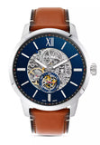  Shop Authentic Fossil Townsman Automatic Skeleton Blue Dial Brown Leather Strap Watch for Men - ME3154 - Luxxuri