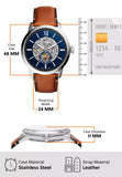  Shop Authentic Fossil Townsman Automatic Skeleton Blue Dial Brown Leather Strap Watch for Men - ME3154 - Luxxuri