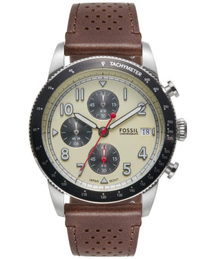  Shop Authentic Fossil Sport Tourer Chronograph White Dial Brown Leather Strap Watch for Men - FS6042 - Luxxuri