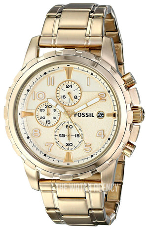  Shop Authentic Fossil Dean Chronograph Champagne Dial Gold Steel Strap Watch for Men - FS4867 - Luxxuri