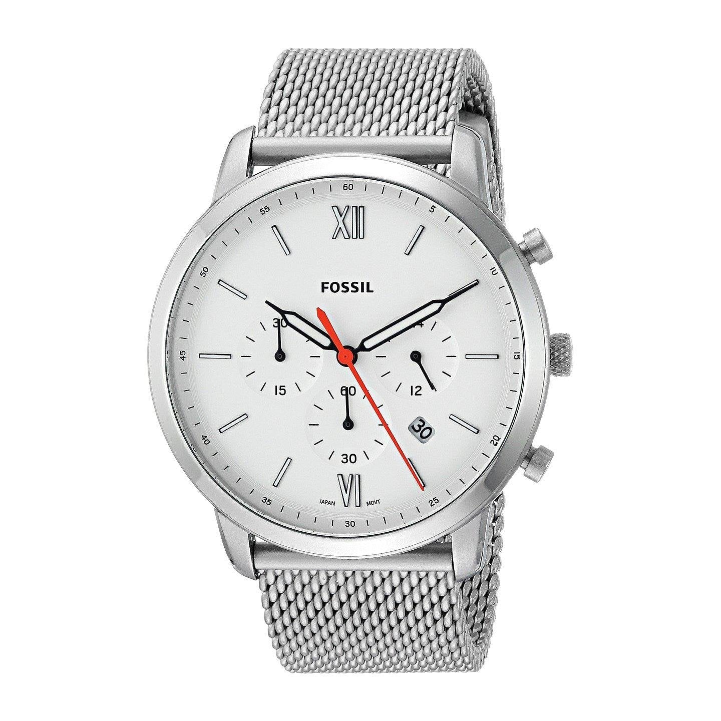  Shop Authentic Fossil Neutra Chronograph White Dial Silver Mesh Bracelet Watch for Men - FS5382 - Luxxuri