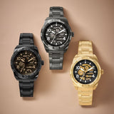  Shop Authentic Fossil Bronson Automatic Skeleton Black Dial Gold Steel Strap Watch for Men - ME3257 - Luxxuri