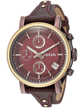 Fossil Original Boyfriend Sport Chronograph Maroon Dial Maroon Leather Strap Watch for Women - ES4114