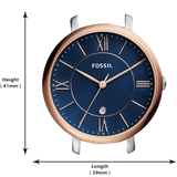  Shop Authentic Fossil Jacqueline Three Hand Date Luggage Blue Dial Brown Leather Strap Watch for Women - ES4274 - Luxxuri