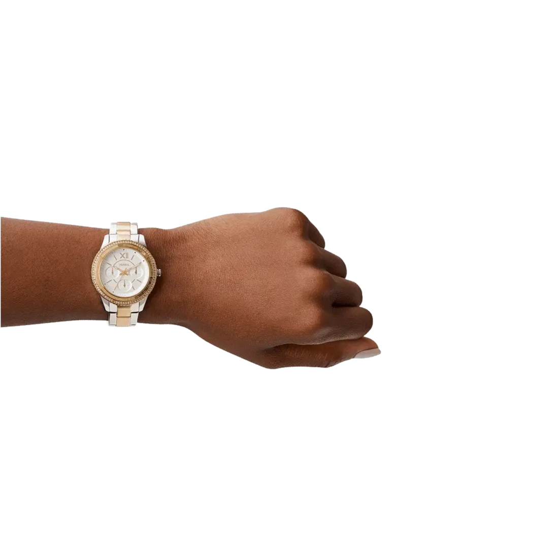 Fossil Stella Sport Multifunction Silver Dial Two Tone Steel Strap Watch for Women - ES5107