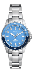 Fossil Blue Dive Three Hand Blue Dial Silver Steel Strap Watch For Women - ES5353