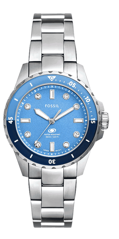  Shop Authentic Fossil Blue Dive Three Hand Blue Dial Silver Steel Strap Watch For Women - ES5353 - Luxxuri