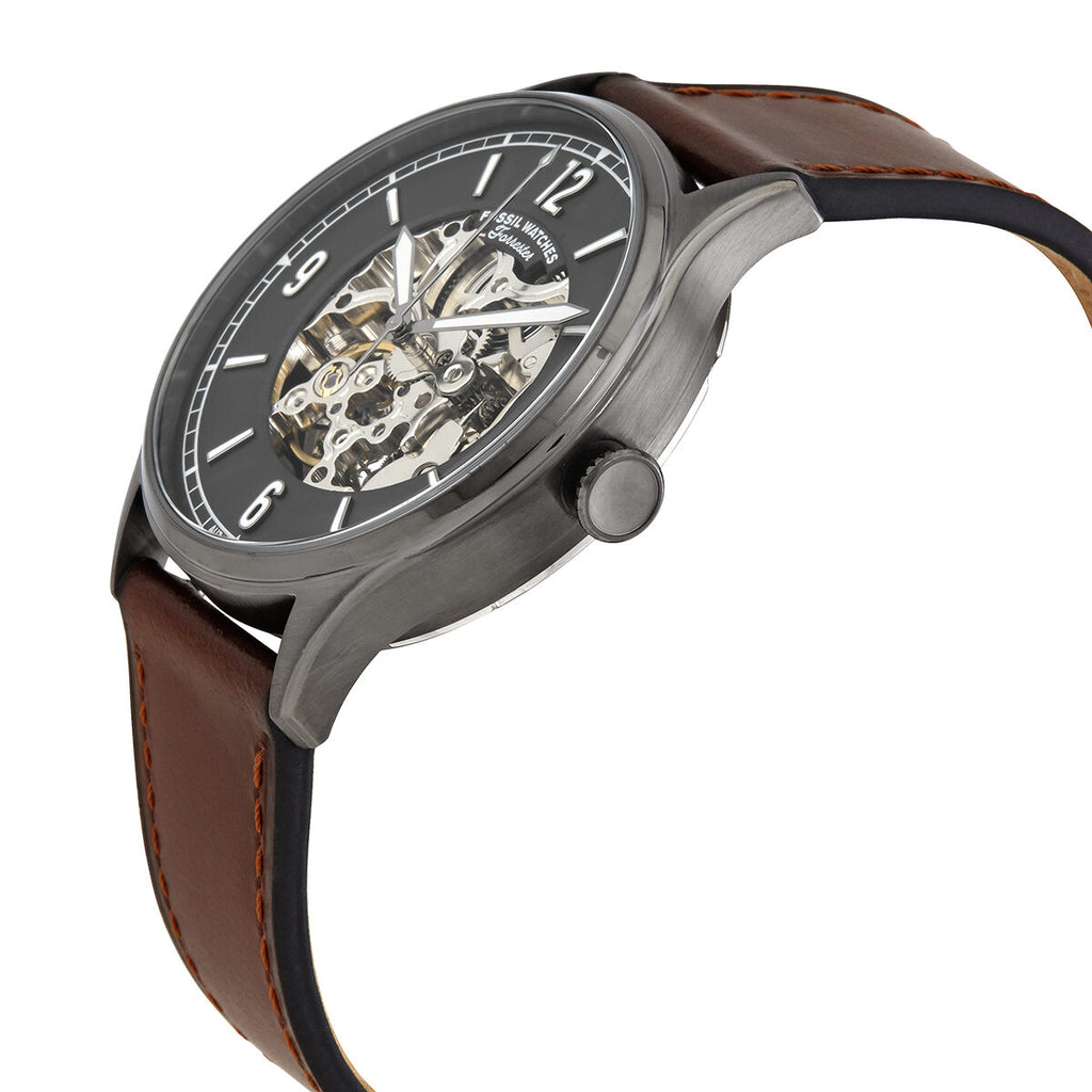  Shop Authentic Fossil Forrester Automatic Skeleton Grey Dial Brown Leather Strap Watch for Men - ME3178 - Luxxuri