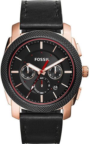  Shop Authentic Fossil Machine Chronograph Black Dial Black Leather Strap Watch for Men - FS5120 - Luxxuri