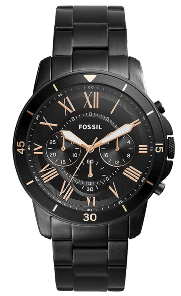 Fossil Grant Sport Chronograph Black Dial Black Steel Strap Watch for Men - FS5374