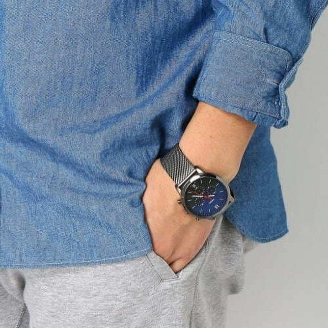  Shop Authentic Fossil Neutra Chronograph Blue Dial Silver Mesh Bracelet Watch for Men - FS5383 - Luxxuri